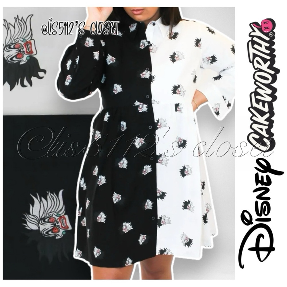 Disney Villains x Cakeworthy Cruella de Vil Two Tone Button Down Shirt Dress 3X